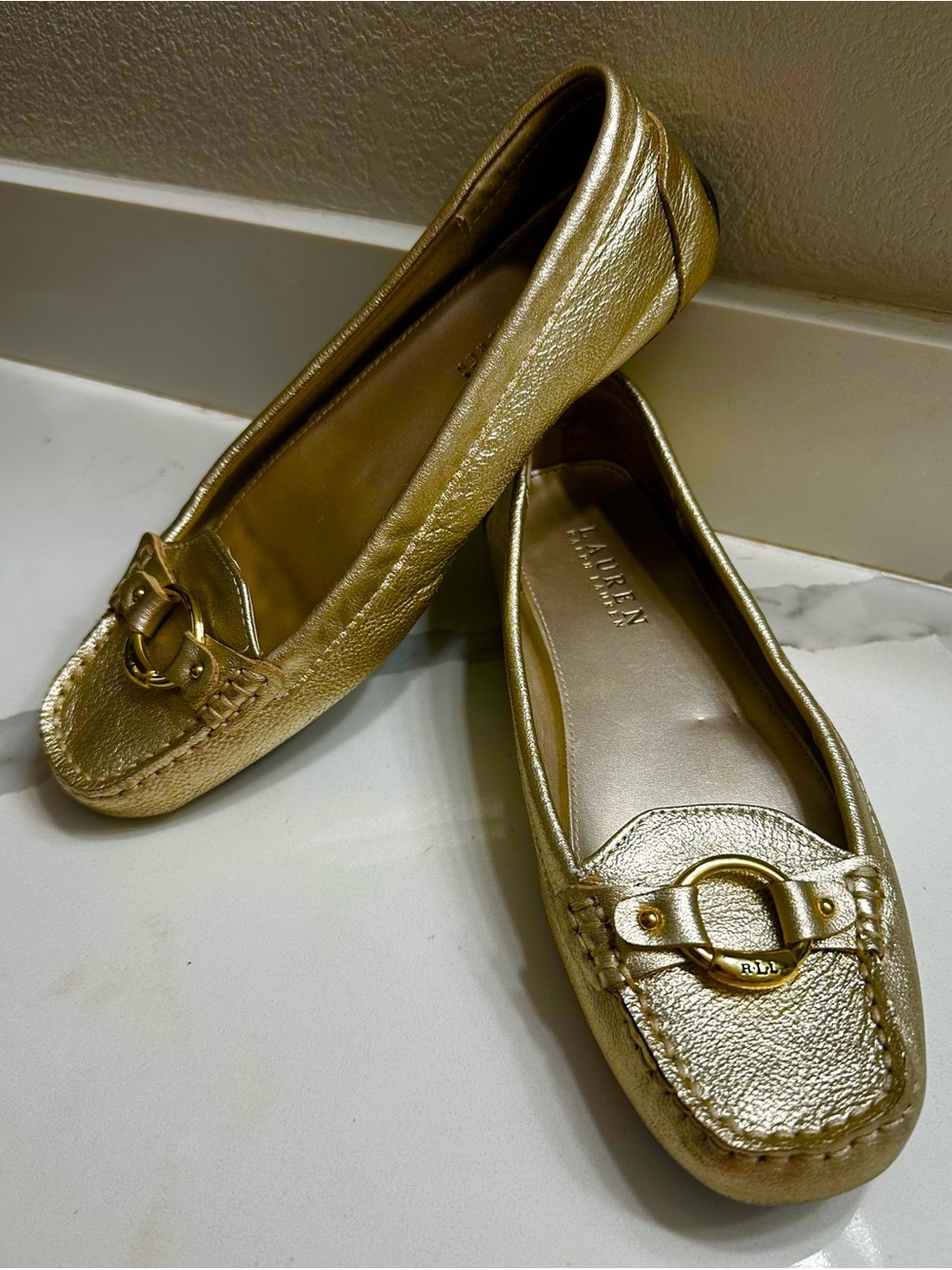 Ralph Lauren Metallic Gold Leather Loafers